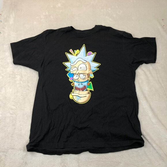 Rick And Morty Mens T-Shirt Size XL Black Crew Neck Graphic Tee Short Sleeve Y2K - Picture 7 of 8
